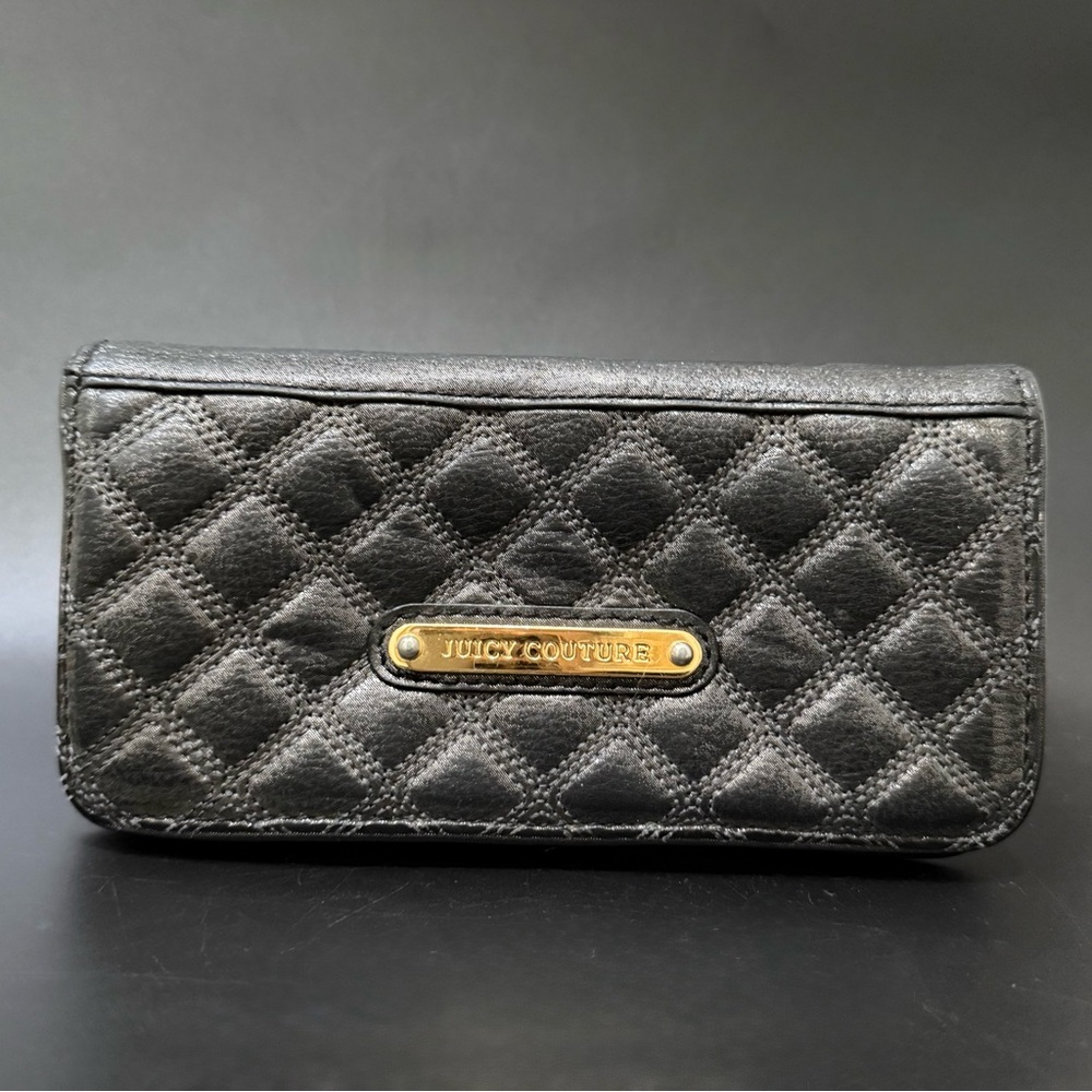 JUICY COUTURE Black Shimmer Leather Quilted Bifold Wallet